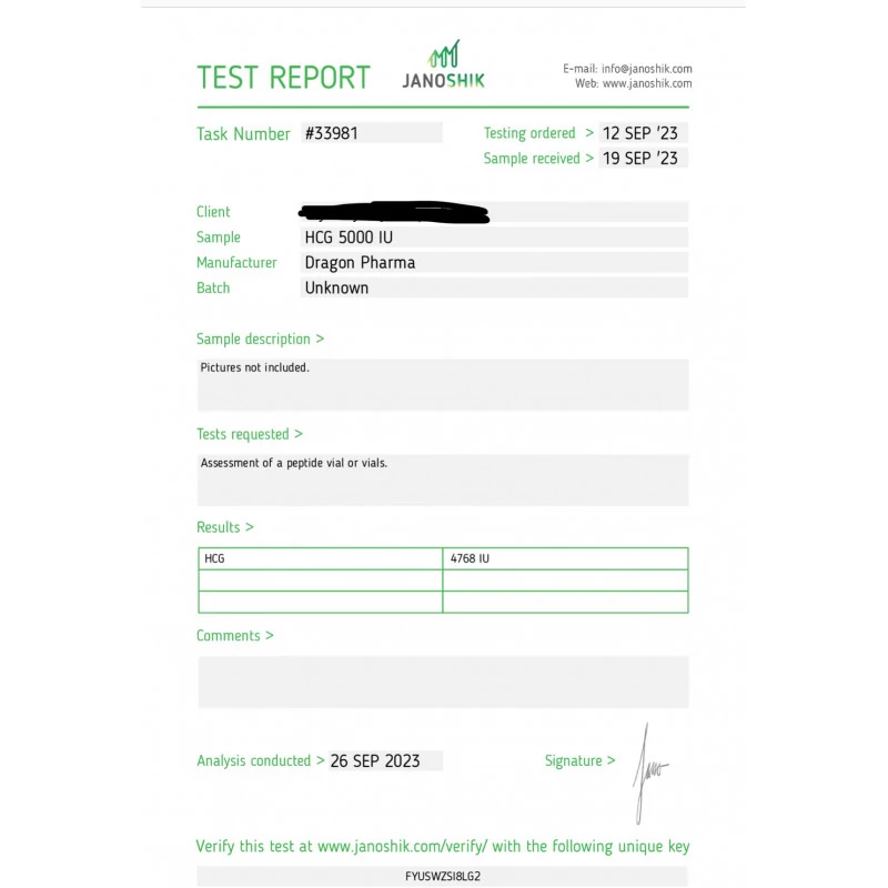 HCG 5000 IU - Human Chorionic Gonadotropin by Dragon Pharma, Europe