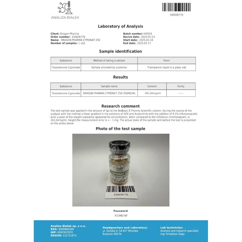 Cypionat 250 mg - Testosterone Cypionate by Dragon Pharma, Europe