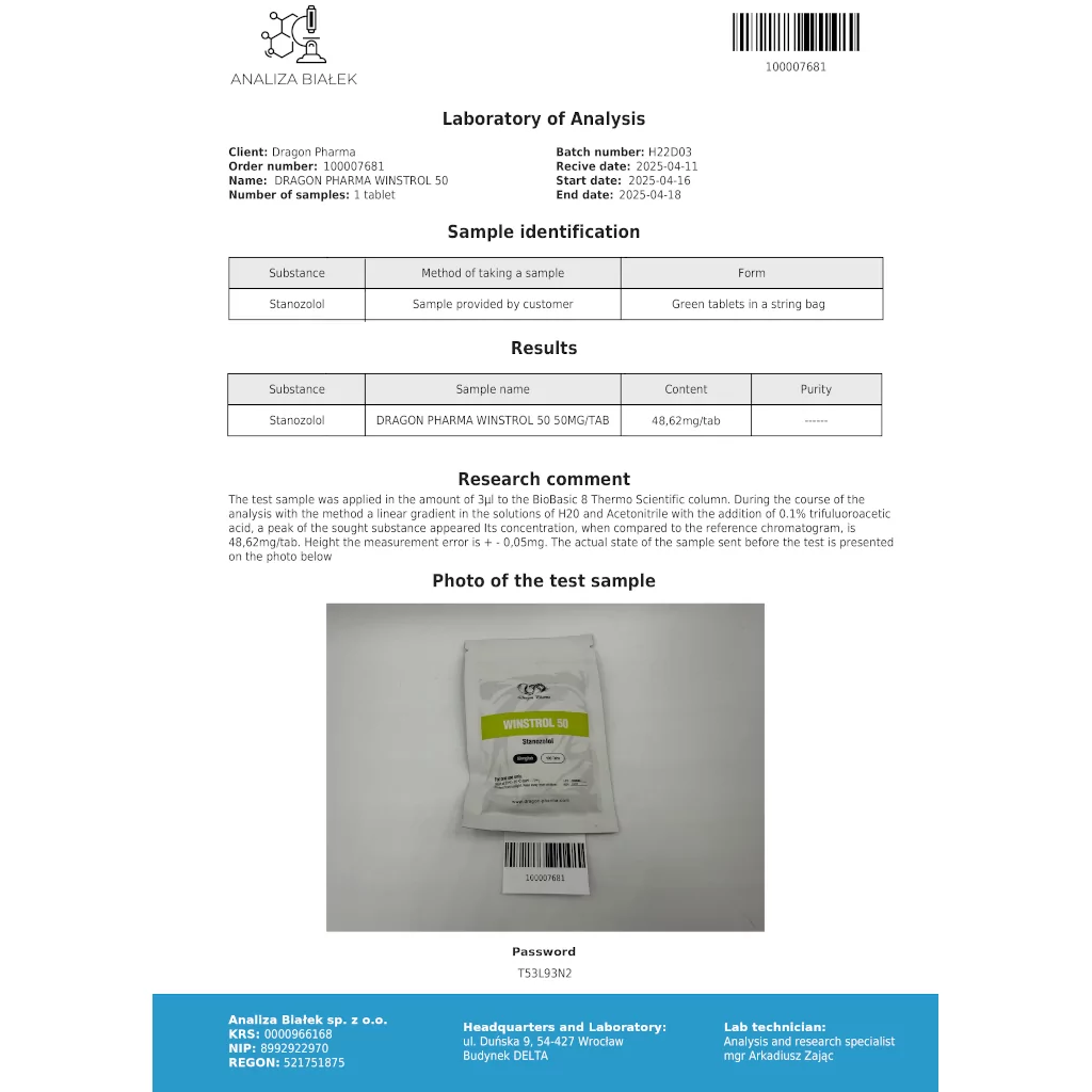 Winstrol 50 mg - Stanozolol by Dragon Pharma, Europe