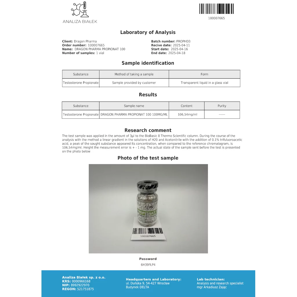 Propionat 100 mg - Testosterone Propionate by Dragon Pharma, Europe Propionat 100 mg - Testosterone Propionate by Dragon Pharma, Europe