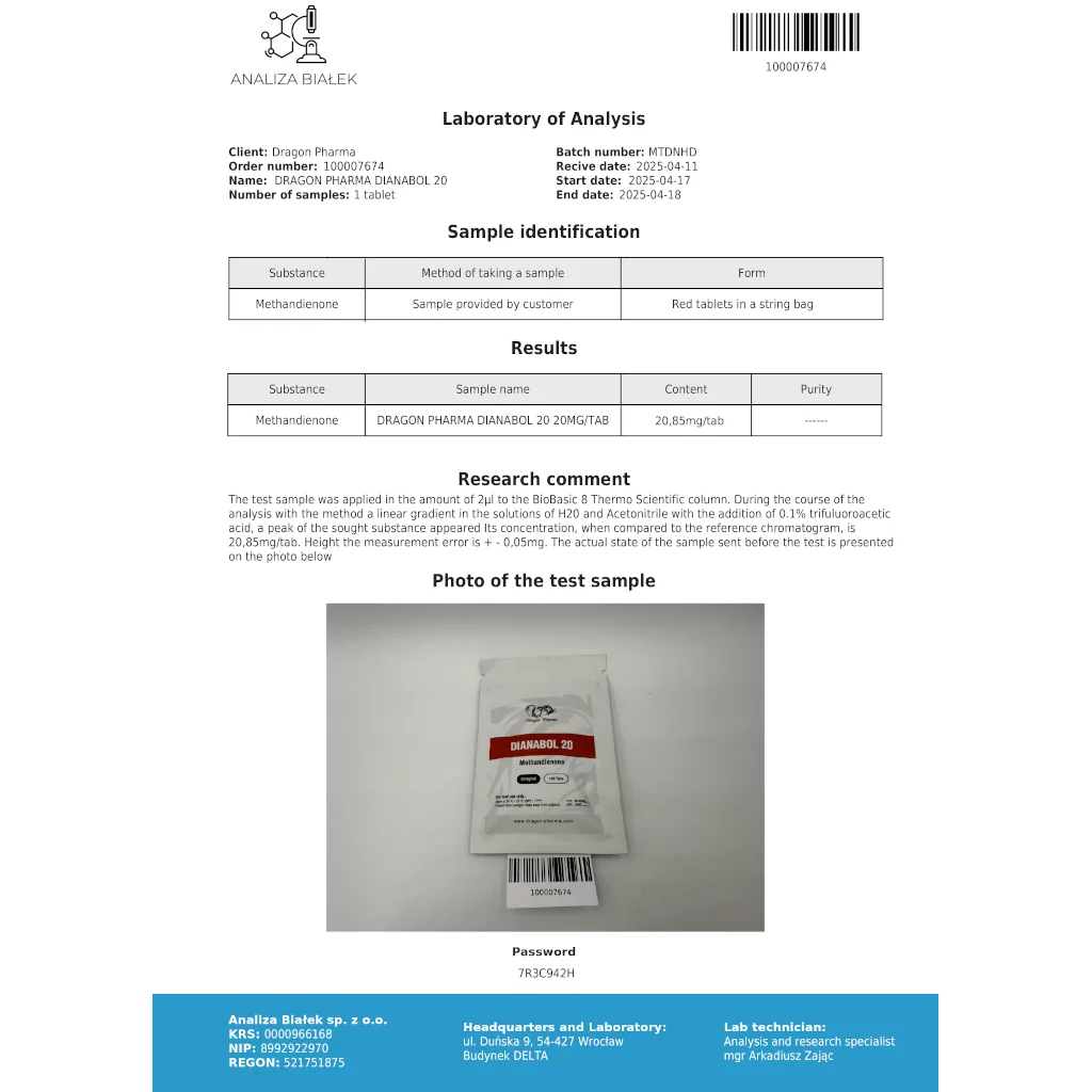 Dianabol 20 mg - Methandienone by Dragon Pharma, Europe
