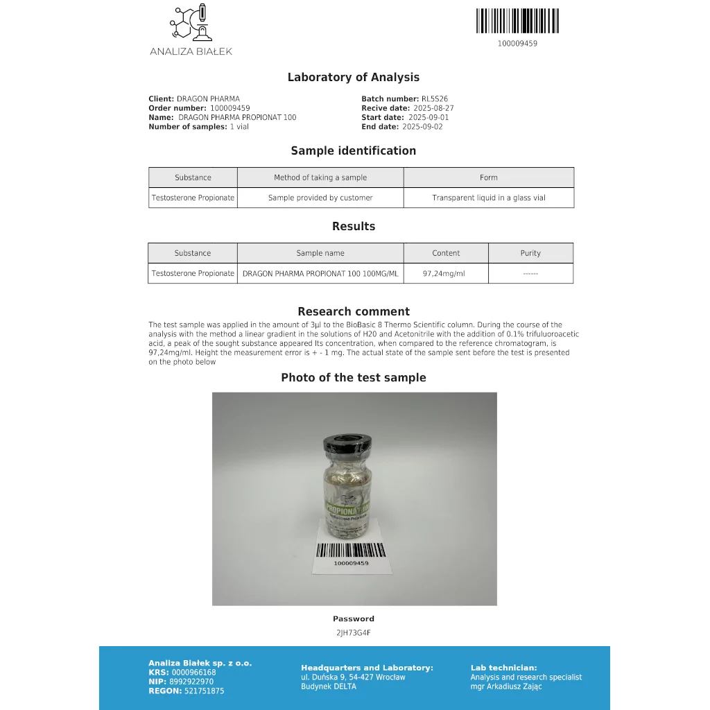Propionat 100 mg - Testosterone Propionate by Dragon Pharma, Europe