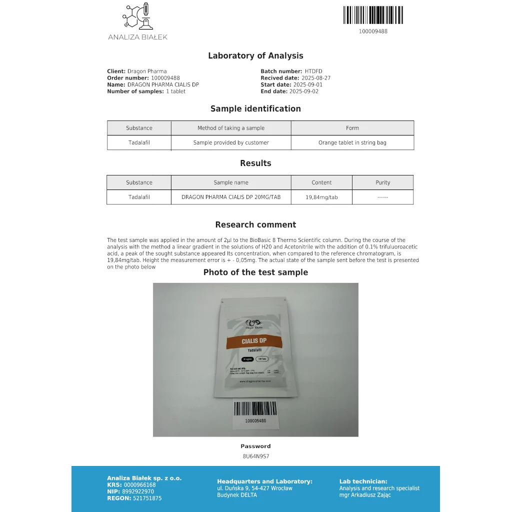 Cialis 20 mg - Tadalafil by Dragon Pharma, Europe