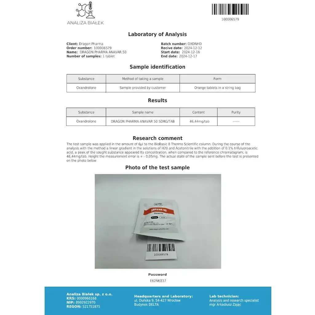 Anavar 50 mg - Oxandrolone by Dragon Pharma, Europe