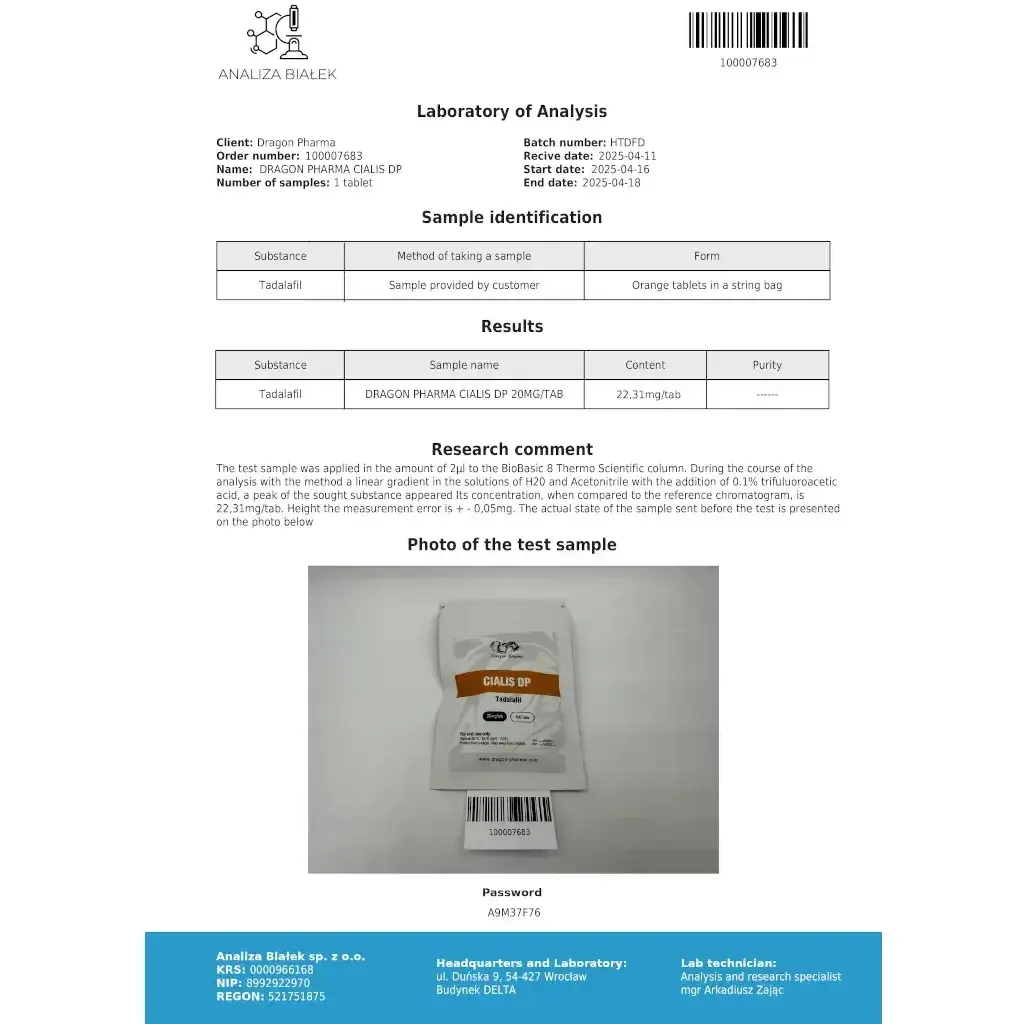 Cialis 20 mg - Tadalafil by Dragon Pharma, Europe Cialis 20 mg - Tadalafil by Dragon Pharma, Europe
