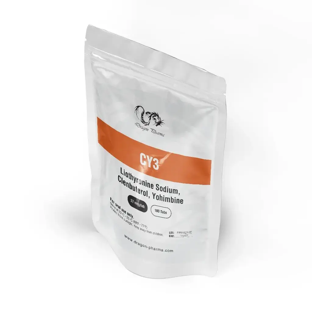 CY3 37 mcg - Clenbuterol,Liothyronine Sodium,Yohimbine by Dragon Pharma, Europe CY3 37 mcg - Clenbuterol,Liothyronine Sodium,Yohimbine by Dragon Pharma, Europe