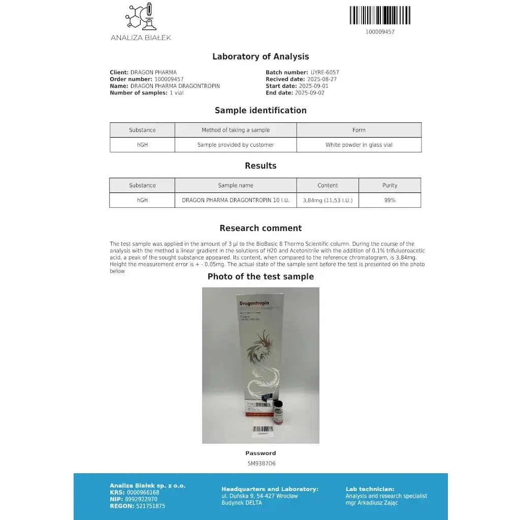 Dragontropin HGH 100 IU - Human Growth Hormone by Dragon Pharma, Europe Dragontropin HGH 100 IU - Human Growth Hormone by Dragon Pharma, Europe