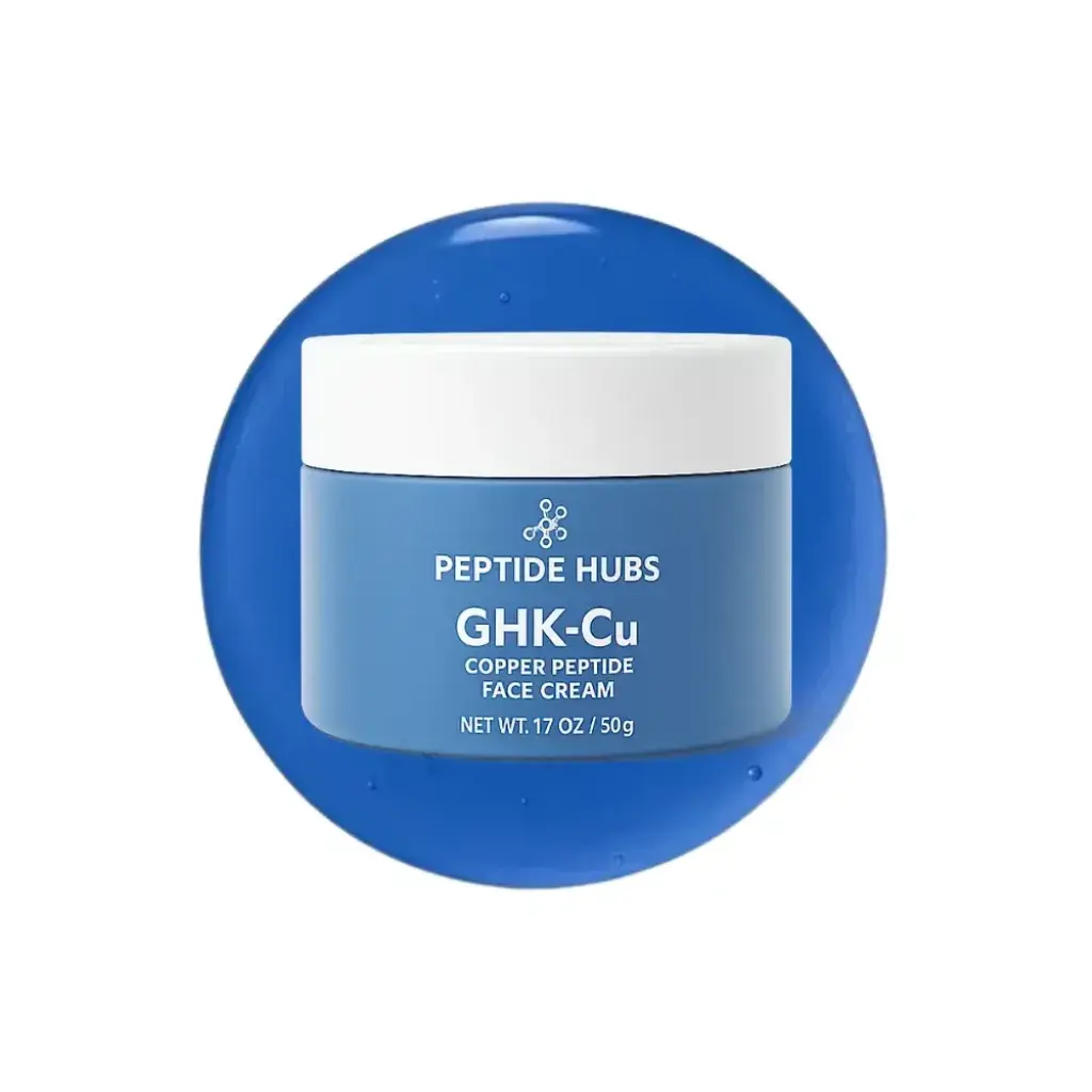 GHK-Cu Face Cream - GHK-Cu copper tripeptide-1,Palmitoyl tripeptide-5,Hydrolyzed collagen,Sodium hyaluronate,Jojoba oil,Panax ginseng,Centella asiatica,Licorice root,Soybean extract,Tremella mushroom by Peptide Hubs