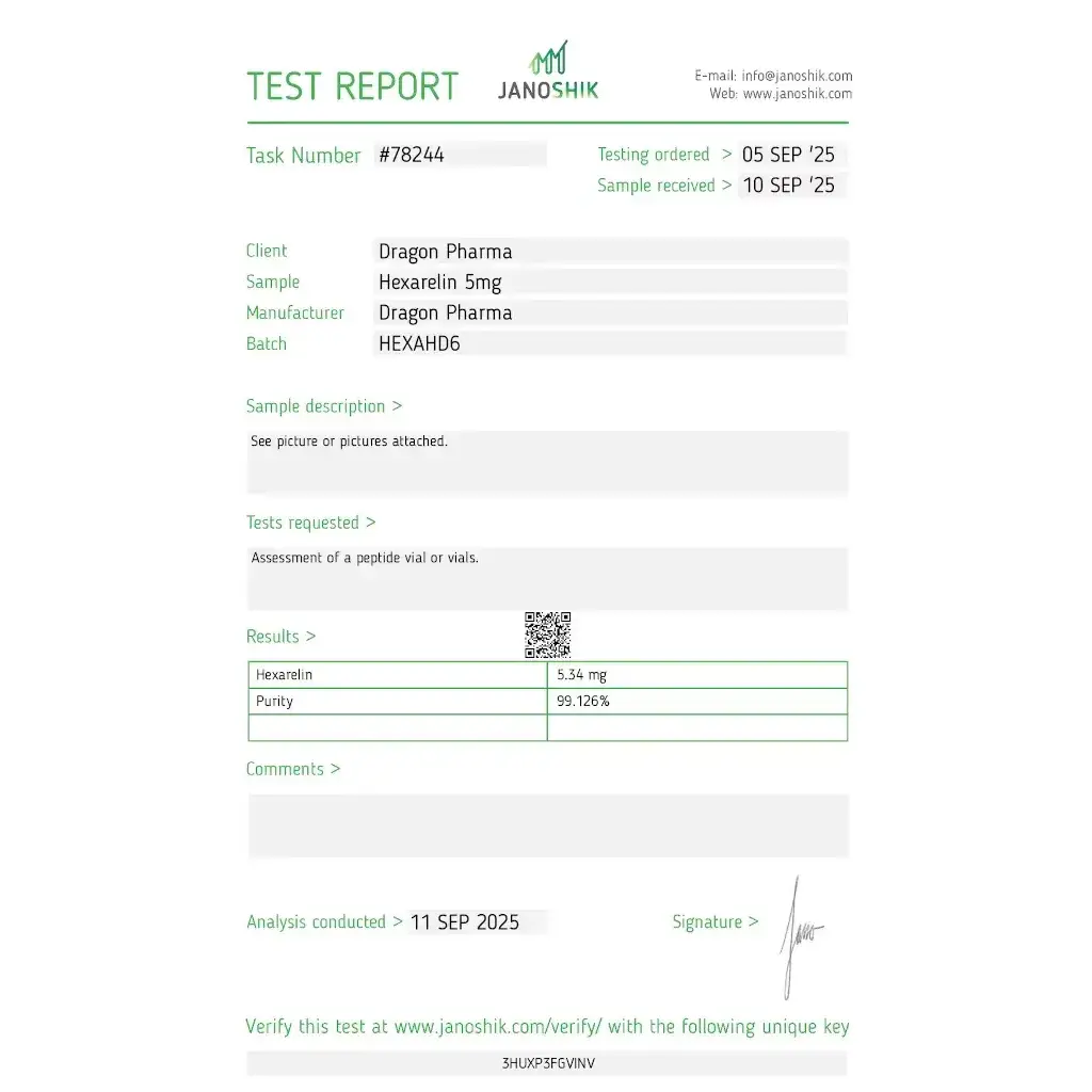 Hexarelin 5 mg - Examorelin by Dragon Pharma, Europe Hexarelin 5 mg - Examorelin by Dragon Pharma, Europe