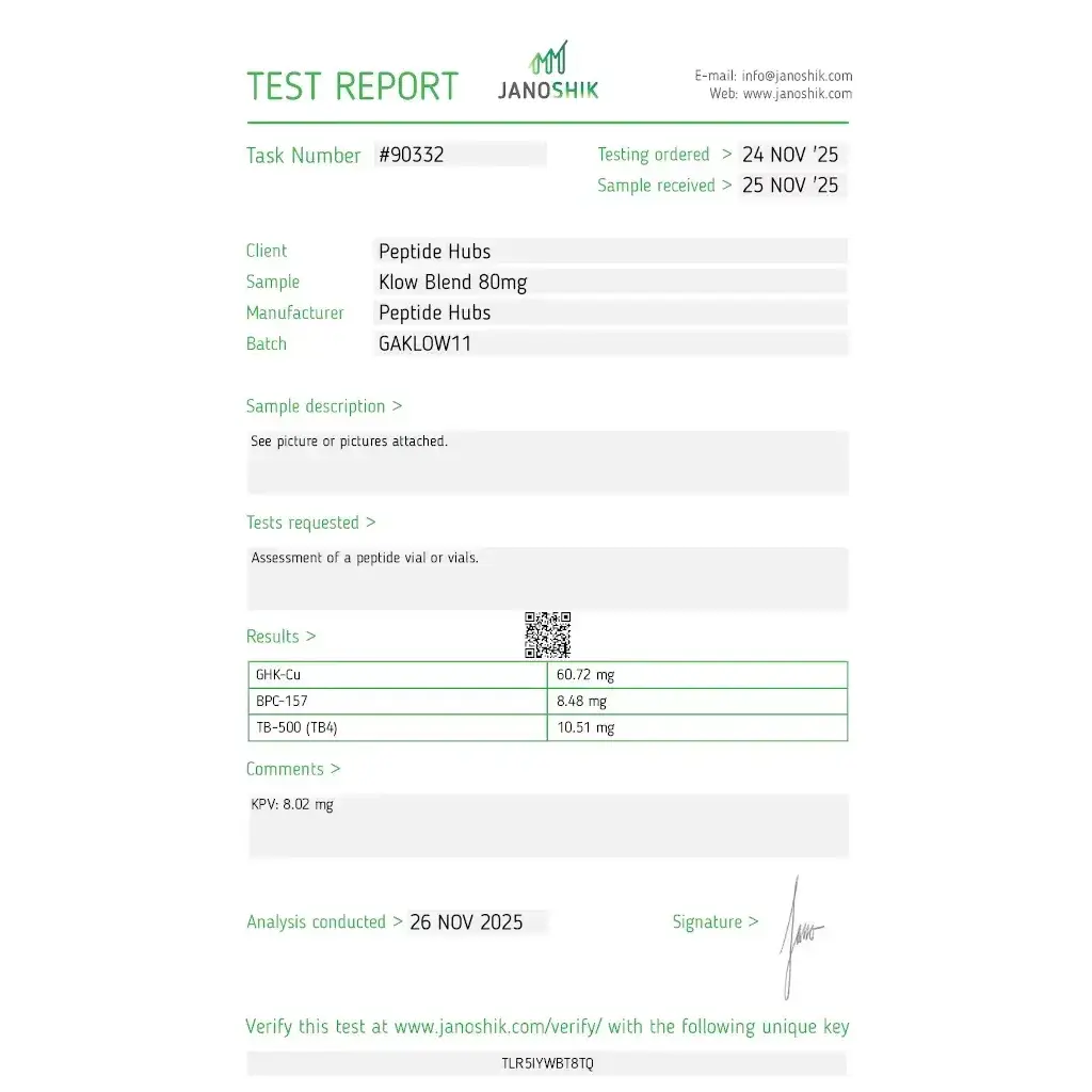 Klow Blend 80 mg - BPC 157 10mg,TB 500 10mg,KPV 10mg,GHK-Cu 50mg by Peptide Hubs