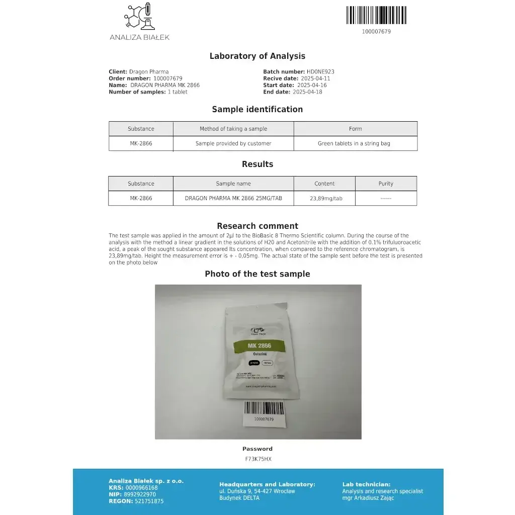 MK 2866 - Enobosarm by Dragon Pharma, Europe MK 2866 - Enobosarm by Dragon Pharma, Europe