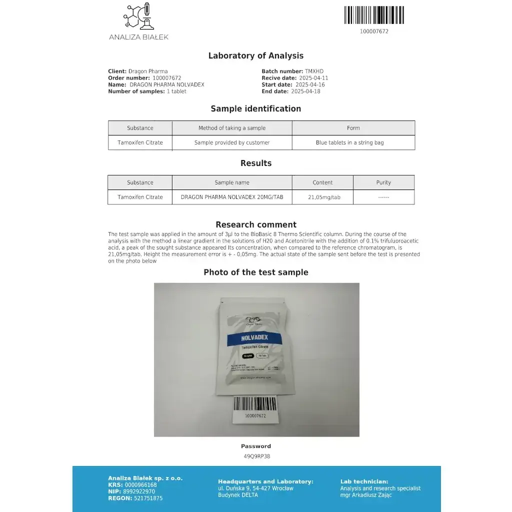 Nolvadex 20 mg - Tamoxifen Citrate by Dragon Pharma, Europe Nolvadex 20 mg - Tamoxifen Citrate by Dragon Pharma, Europe