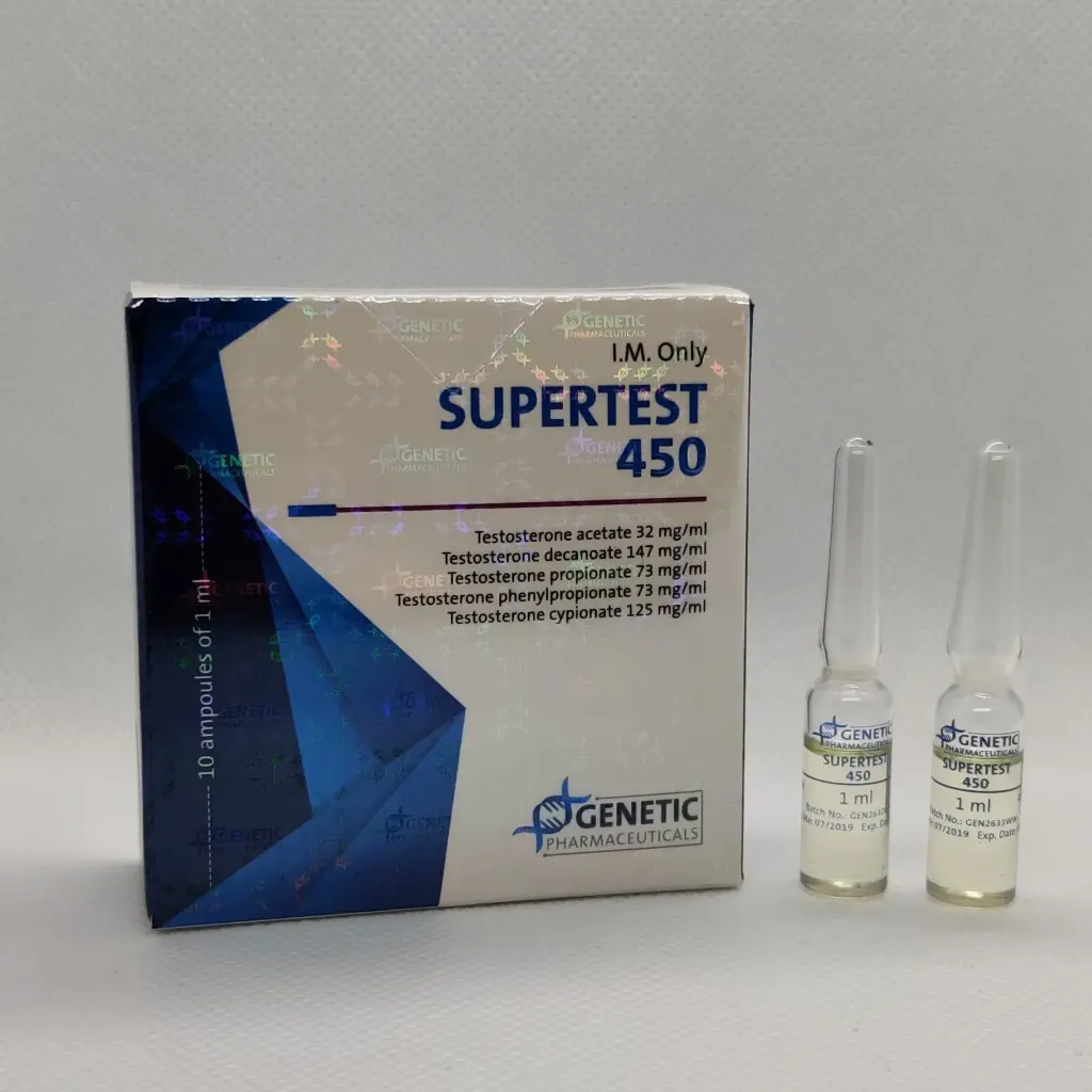 Supertest 450 - Testosterone Acetate,Testosterone Decanoate,Testosterone Propionate,Testosterone Phenylpropionate,Testosterone Cypionate by Genetic Pharmaceuticals Supertest 450 - Testosterone Acetate,Testosterone Decanoate,Testosterone Propionate,Testosterone Phenylpropionate,Testosterone Cypionate by Genetic Pharmaceuticals