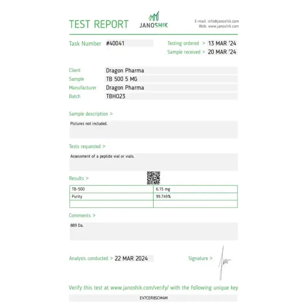 TB 500 5 mg - Thymosin Beta 4 by Dragon Pharma, Europe TB 500 5 mg - Thymosin Beta 4 by Dragon Pharma, Europe