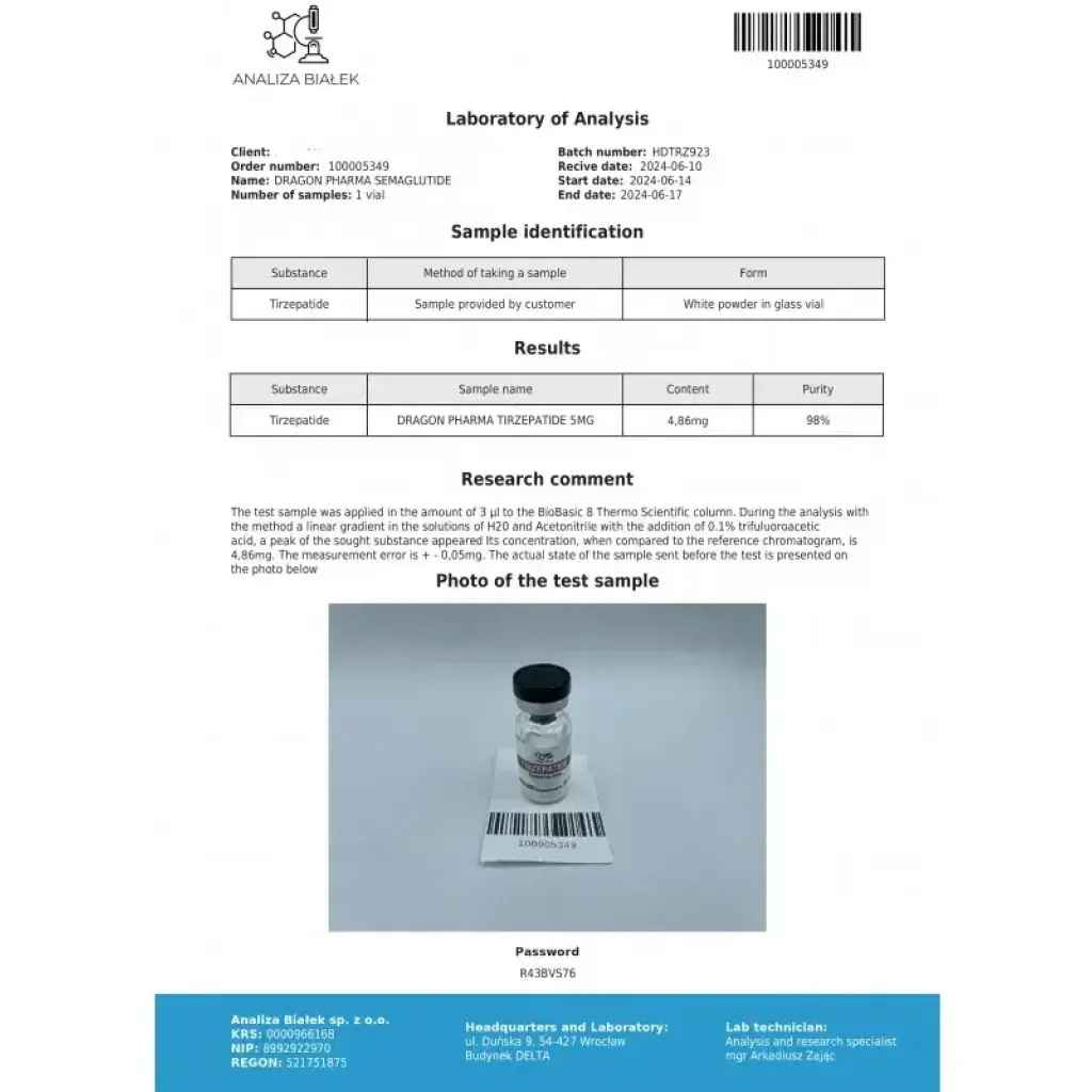Tirze-Pep 5 mg - Tirzepatide by Dragon Pharma, Europe Tirze-Pep 5 mg - Tirzepatide by Dragon Pharma, Europe