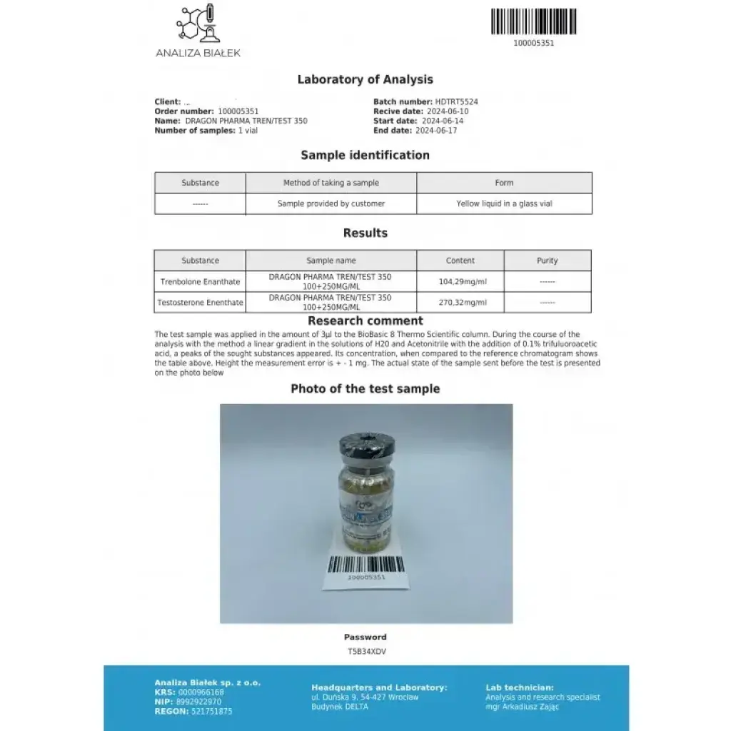 Tren/Test 350 mg - Trenbolone Enanthate 100mg and Testosterone Enanthate 250mg by Dragon Pharma, Europe Tren/Test 350 mg - Trenbolone Enanthate 100mg and Testosterone Enanthate 250mg by Dragon Pharma, Europe
